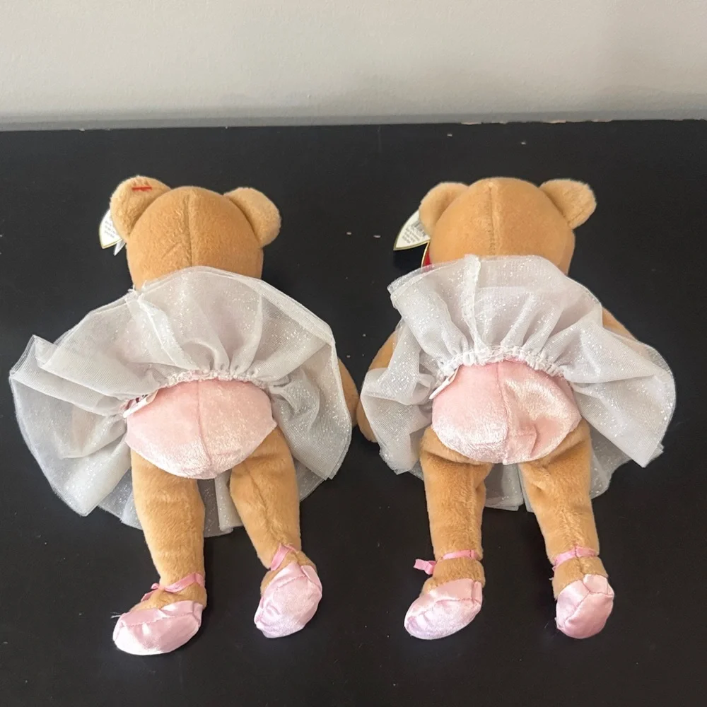 Pair of Ty Beanie Babies Pink Ballerina Bear “Prima” Plush Toy - Pink and Cream